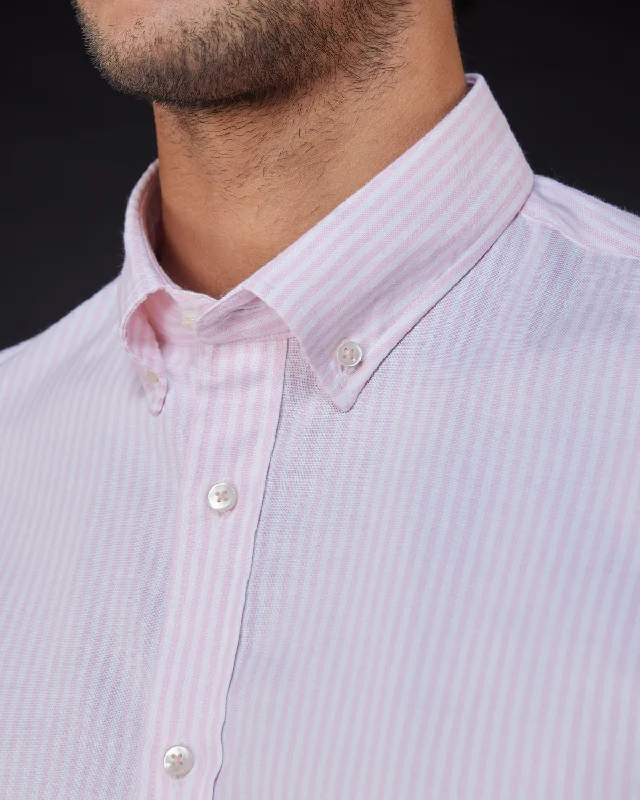 Men's Thermal - Lined Casual Shirts in Black for Added Warmth in Cold WeatherOxford Striped Shirt - Pink