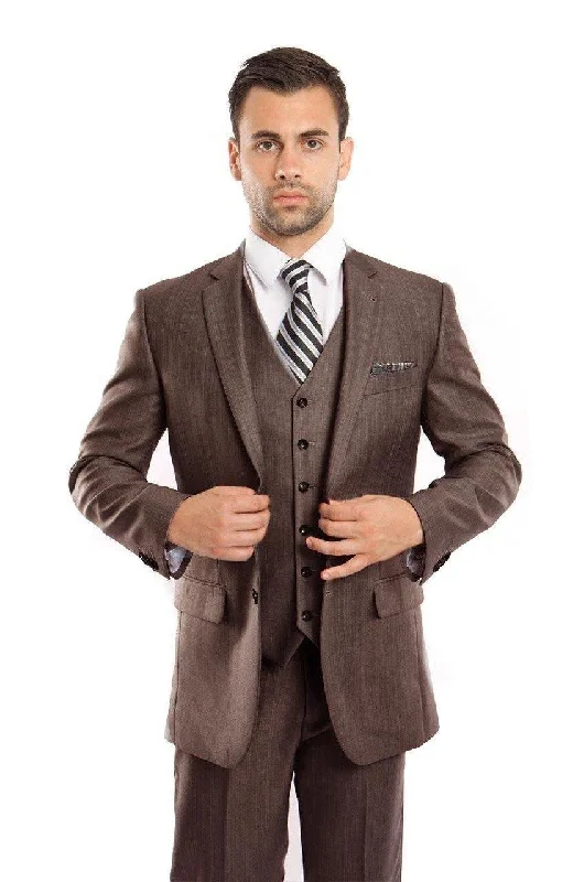 Men's Long - Line Oversized Casual Shirts in Dark Gray for a Relaxed and Modern LookTAZIO COLLECTION-BROWN TEXTURED 3 PIECE SUIT
