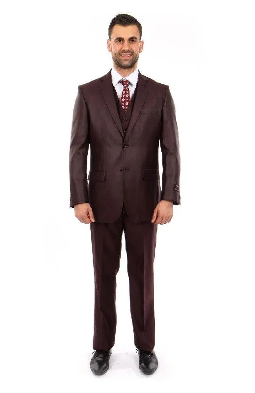 Men's Two - Tone Contrast Panel Casual Shirts in White and Navy for a Stylish and Eye - Catching DesignTAZIO COLLECTION-BURGUNDY TEXTURED 3 PIECE SUIT