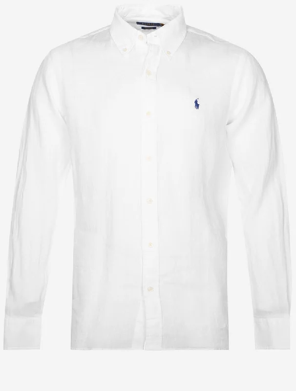 Men's Wrinkle - Resistant Polyester Blend Casual Shirts for Easy Travel and MaintenanceCustom Fit Linen Shirt White