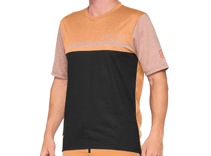 Men's Breathable Polyester Running Jerseys in Bright Neon Colors for High - Visibility Workouts100% Airmatic Short Sleeve MTB Jersey - Caramel-Black