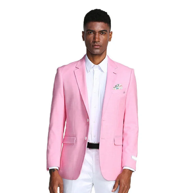 Men's Patterned Checkered Cotton Blazer in Multicolor for a Stylish and Trendy AppearanceOceanic Outfits Collection: Pink Solid Color Slim Fit Blazer