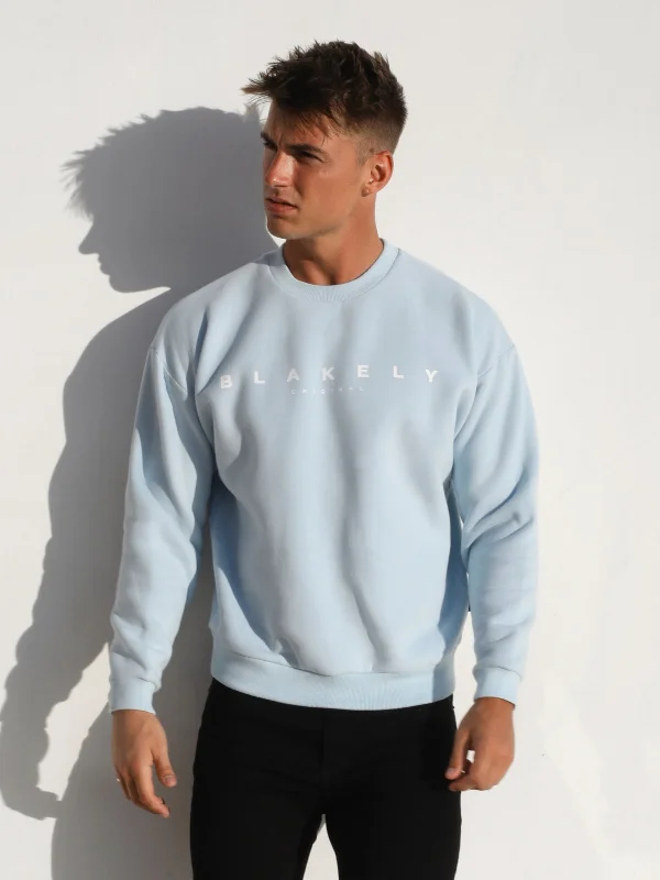Plus Size Men's Distressed Denim - Look Sweater in Blue for a Trendy and Edgy StyleEvolved Relaxed Sweater - Light Blue