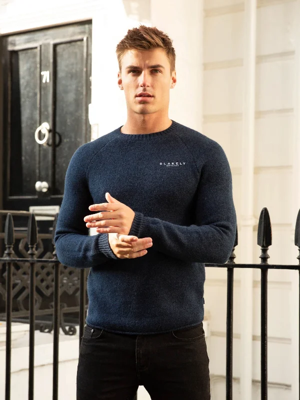 Regular Fit Men's Mock - Neck Sweater in Teal with a Side Slit for a Modern Office AttireYardley Knit Sweater - Navy