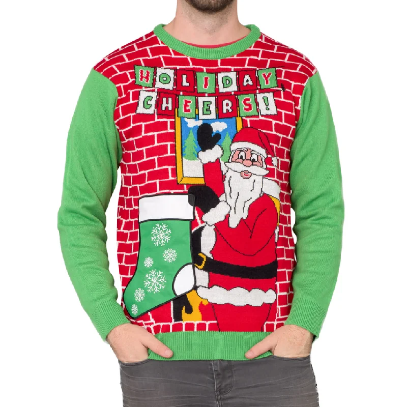 Men's Ribbed Bodycon Sweater in Red for a Sexy and Confident Night OutHoliday Cheers! Santa with Beer Holder Stocking Ugly Christmas Sweater