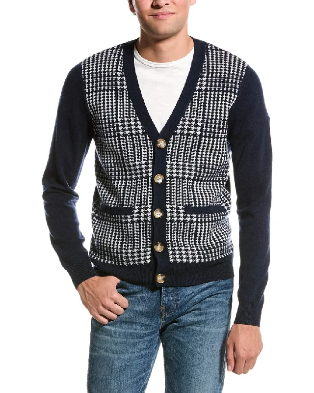 Plus Size Men's V - Neck Cashmere - Blend Sweater in Navy with Ribbed Trim for a Classic StyleKier + J Wool & Cashmere-Blend Cardigan