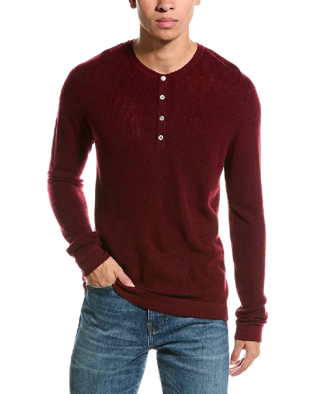 Men's Shearling - Lined Leather Sweater in Brown for a Rugged and Warm Winter EnsembleKier+J Wool & Cashmere-Blend Henley Sweater