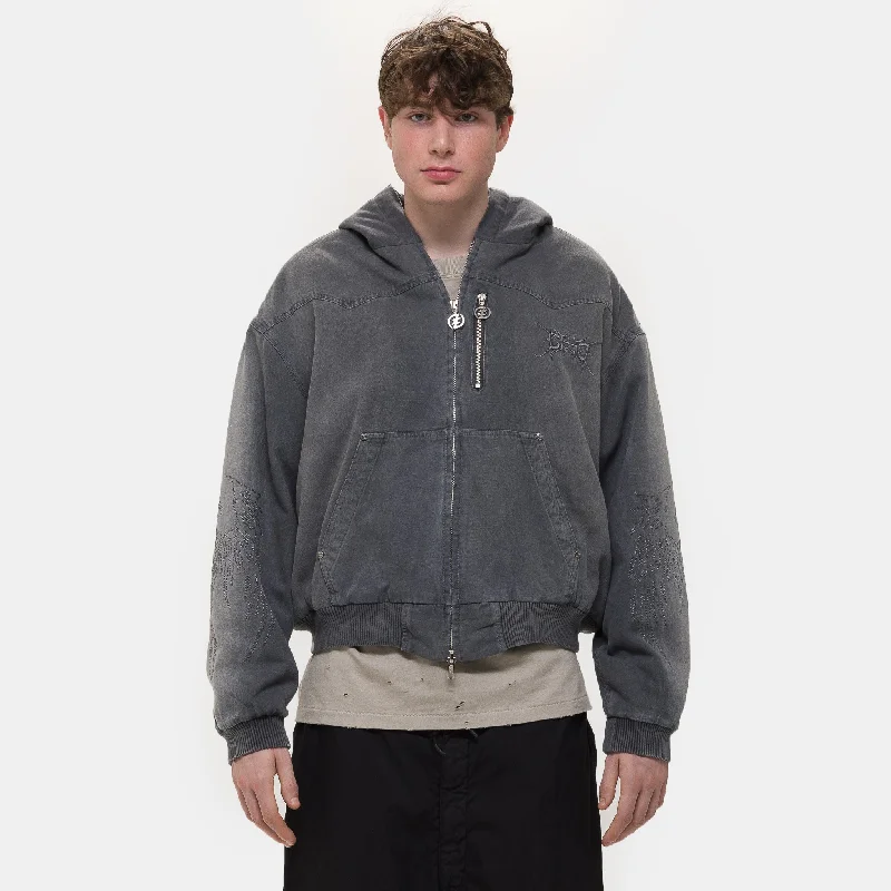 Stylish men coats with a double - breasted design for a formal lookSkull Angel Quilted Cotton Hooded Zipped Jacket in Dark Grey Stylish men coats with a double - breasted design for a formal lookSkull Angel Quilted Cotton Hooded Zipped Jacket in Dark Grey