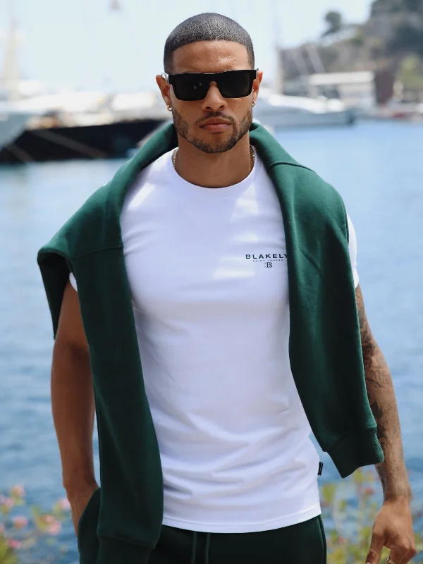 Men's long - sleeve henley t - shirts with button - down placketsRiviera Initial T-Shirt - White