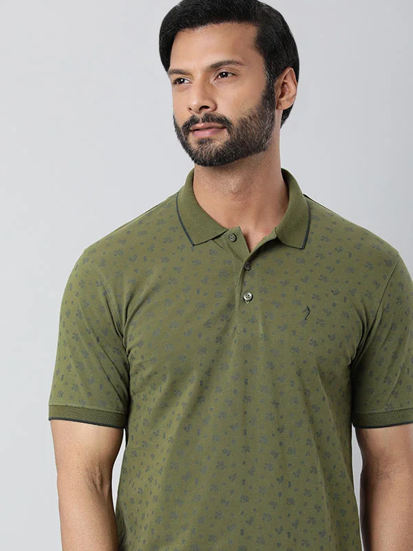 Men's slim fit short sleeve polo shirts with contrast collarsMen Printed Polo T-Shirt