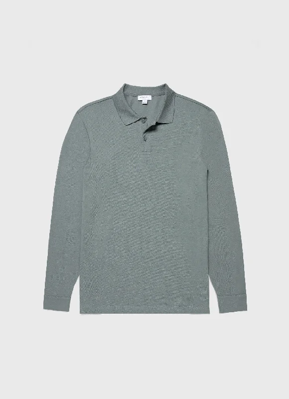 Men's color - block polo shirts with a bold fashion statementMen's Long Sleeve Piqué Polo Shirt in Smoke Green