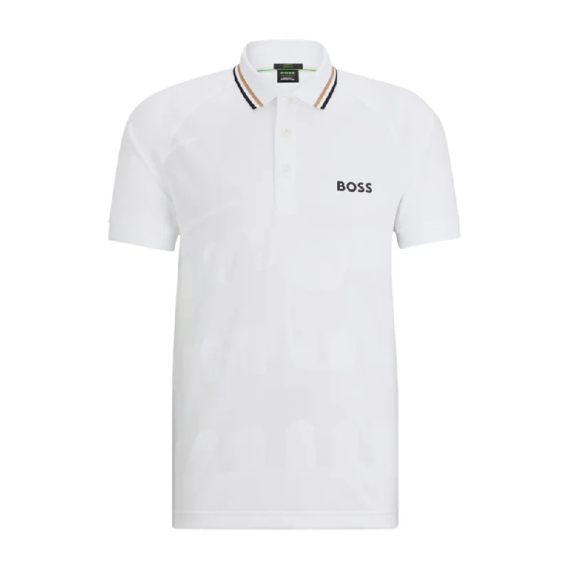 Men's slim - fit graphic t - shirts with vintage rock band printsBOSS x MATTEO BERRETTINI  slim-fit polo shirt in engineered jacquard jersey
