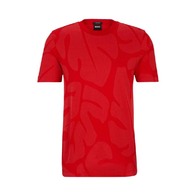 Men's moisture - wicking athletic t - shirts for intense workoutsCotton T-shirt with two-tone monstera-leaf pattern