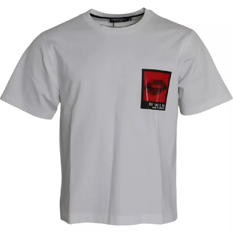 Men's ribbed t - shirts with a textured finish for added styleDolce & Gabbana   Lips Print Cotton Men Men's T-shirt (Pre-Owned)