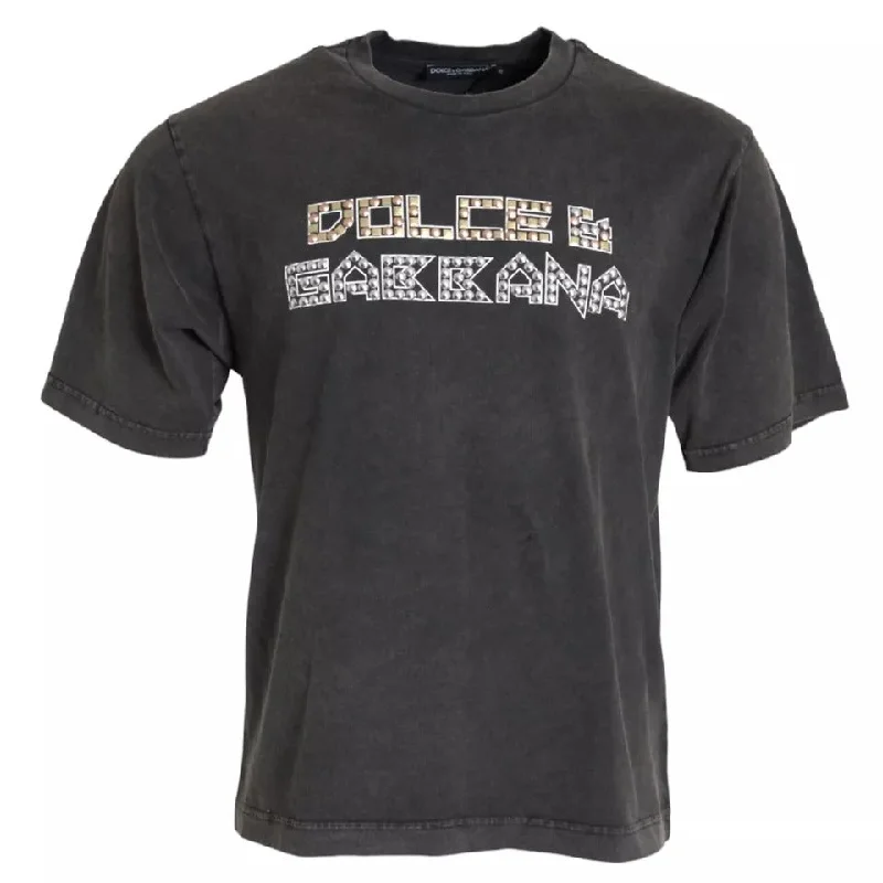 Men's long - sleeve henley t - shirts with button - down placketsDolce & Gabbana  Logo Embellished Cotton Short Sleeves Men's T-shirt (Pre-Owned)