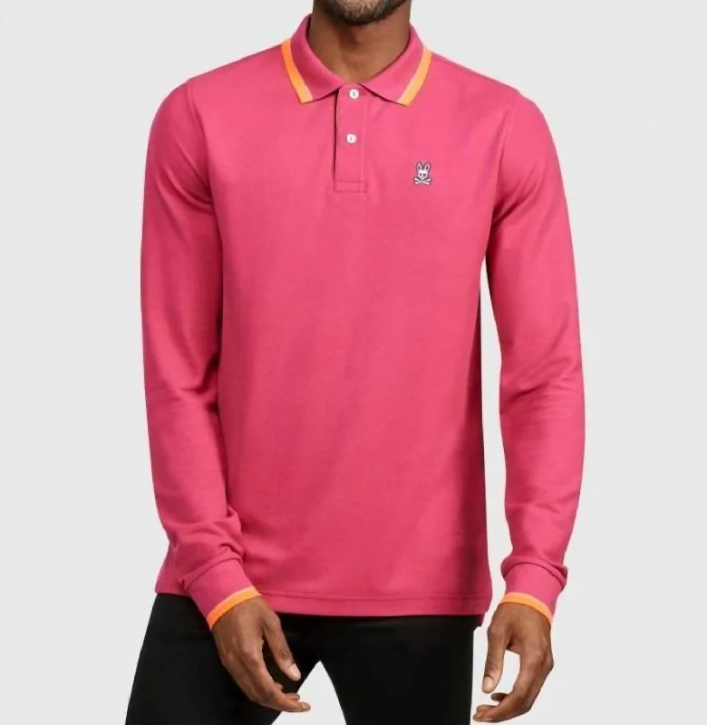 Men's long - sleeve henley t - shirts with button - down placketsLong Sleeve Tipped Polo In Cranberry
