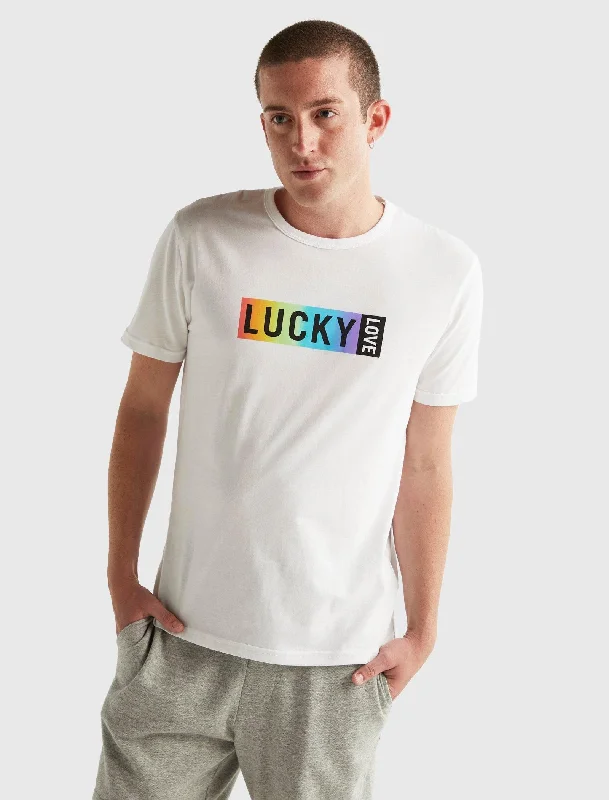 Men's short - sleeve linen t - shirts for summer beach outingsLucky Brand Mens Pride Lucky Logo Gender Neutral Tee