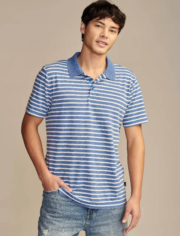 Men's slim - fit graphic t - shirts with vintage rock band printsLucky Brand Men's Venice Burnout Short Sleeve Flat Knit Polo