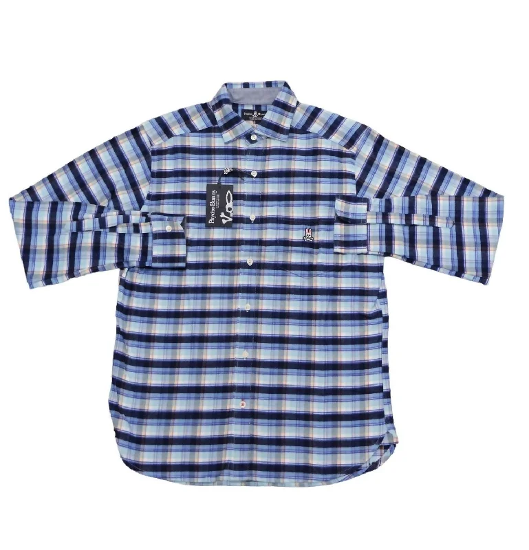 Men's UV - protection t - shirts for outdoor activities in the sunMen's Long Sleeve Flannel Sport Shirt In Carolina/navy