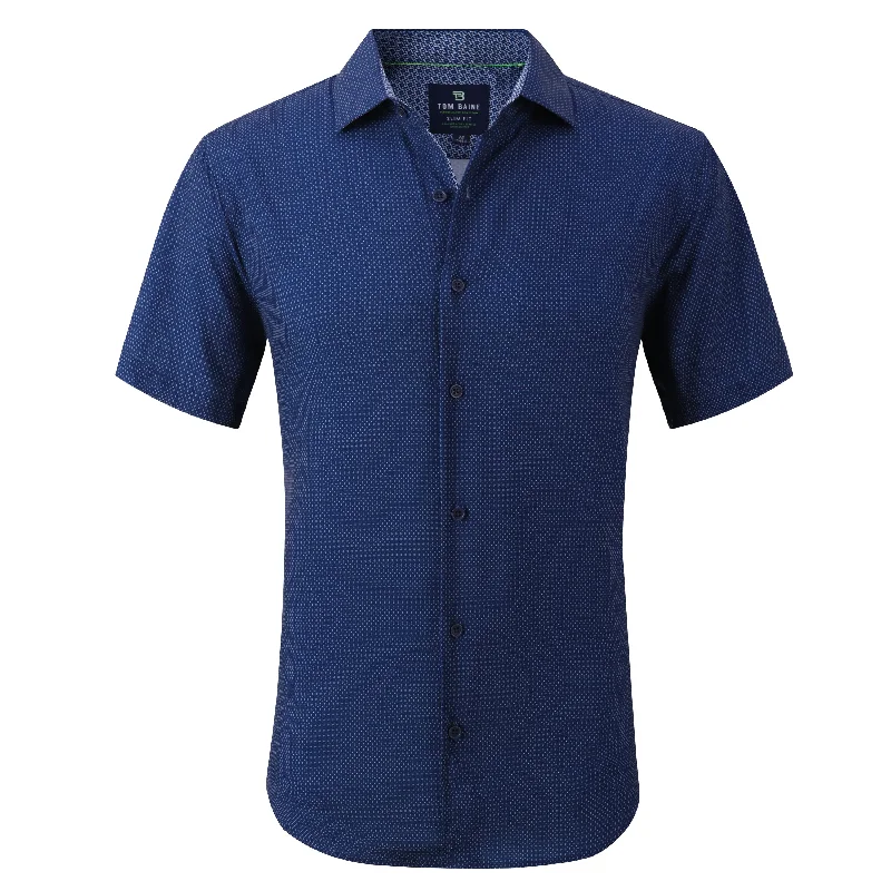Men's mock - neck t - shirts with a modern and sleek styleTom Baine Slim Fit Performance Short Sleeve Geometric Button Down